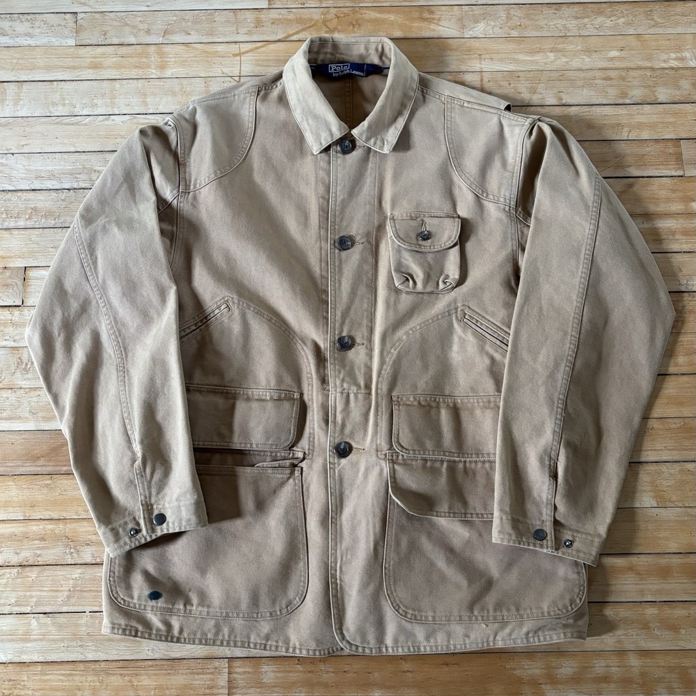 VTG 90s Polo Ralph Lauren Canvas Hunting Barn Chore Jacket Size M Beige RARE